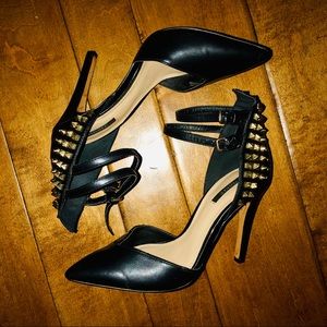 Black with gold studs strappy heels Size 5.5